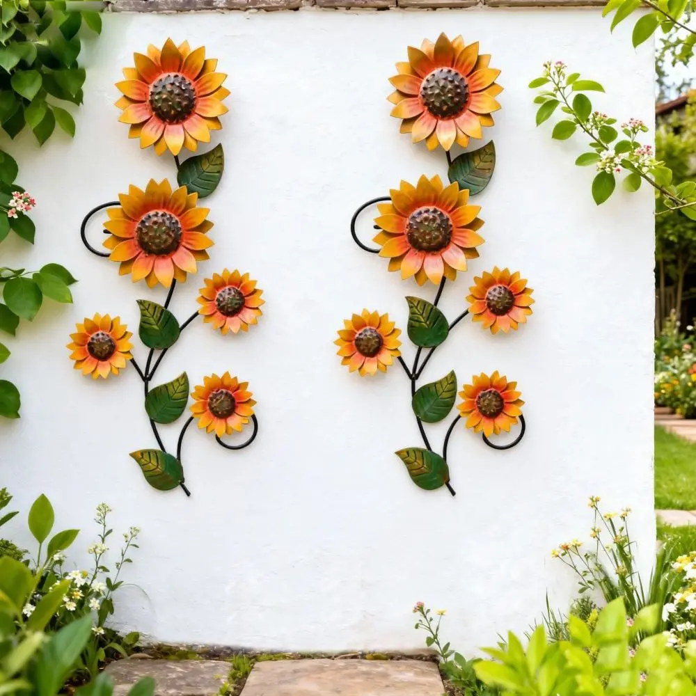 Outdoor Garden Fence Sunflower Metal Decor Hanging Ornament Iron Art For Home Wall Interior Exterior Living Room Craft