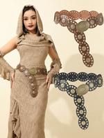 1Pcs Ladies' retro oval pancake patchwork belt Bohemian style Carved wasteland style Western cowboy style Dress accessories