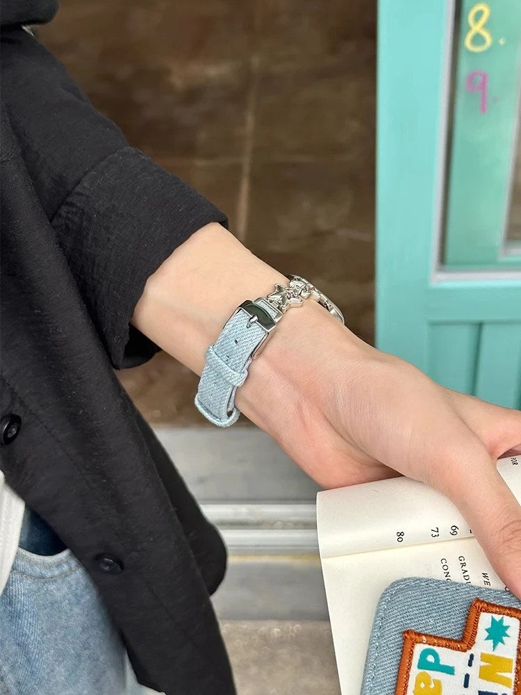 الفاخرة الماس ستار الفرقة ل أبل الترا 10 9 8 7 6 SE 5 الدنيم سوار حزام ل iWatch 38 مللي متر 40 مللي متر 41 مللي متر 42 مللي متر 45 مللي متر 46 مللي متر 49 متر