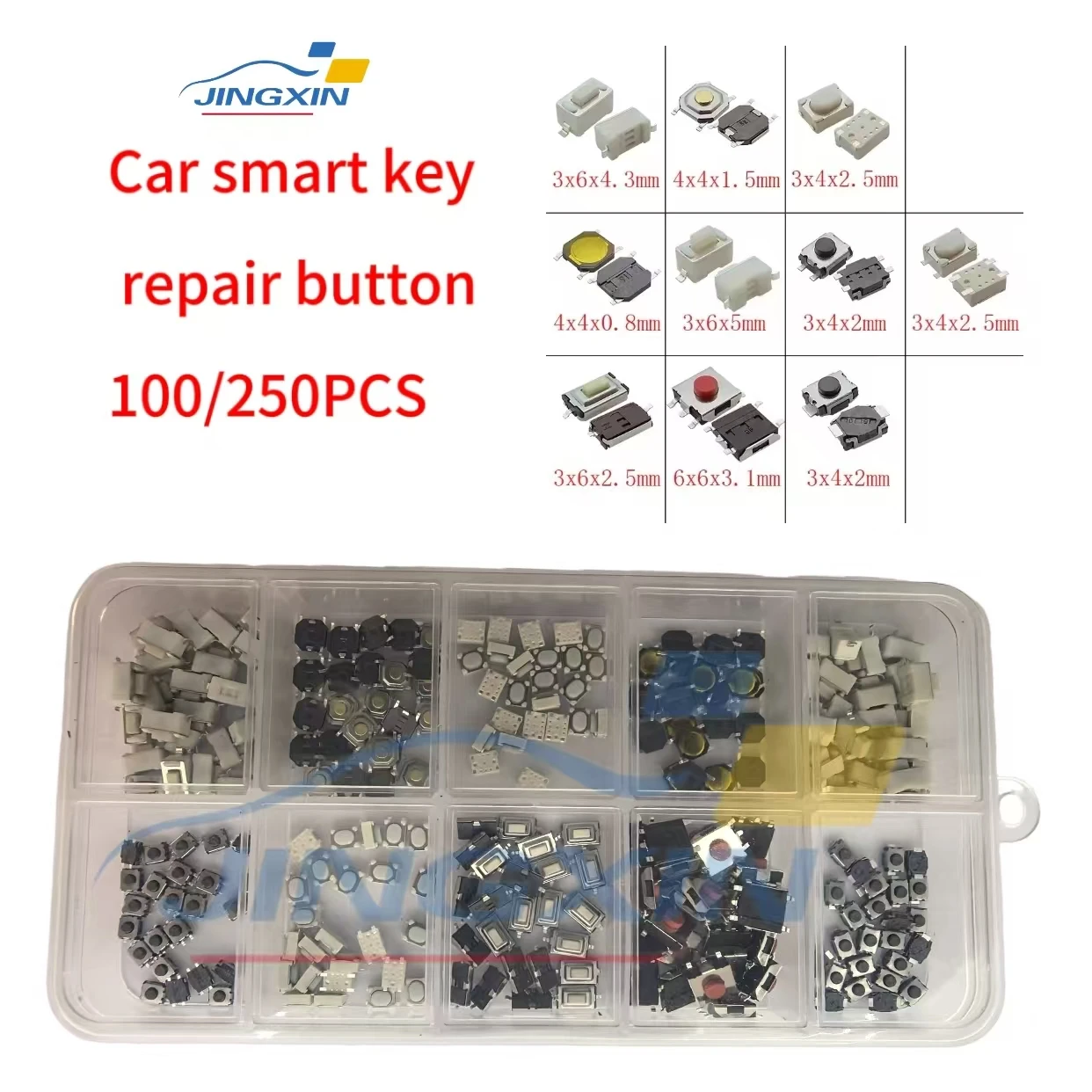 Jingxin100/250pcs 10Types Durable Car Remote Control Tablet Actile Push Button Switch Car Keys Button Touch Microswitch with Box