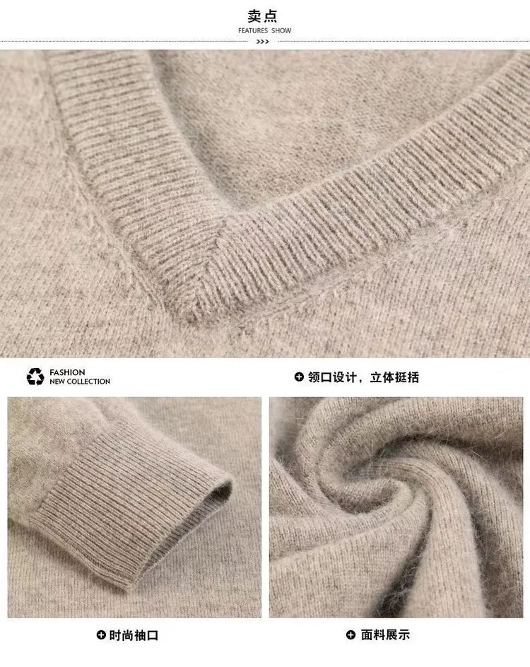 Men Cashmere Sweater Long Sleeve V-Neck Jumpers Male Warm Clothes Korean Pull Homme Hiver Pullover Knitted Sweaters 4XL