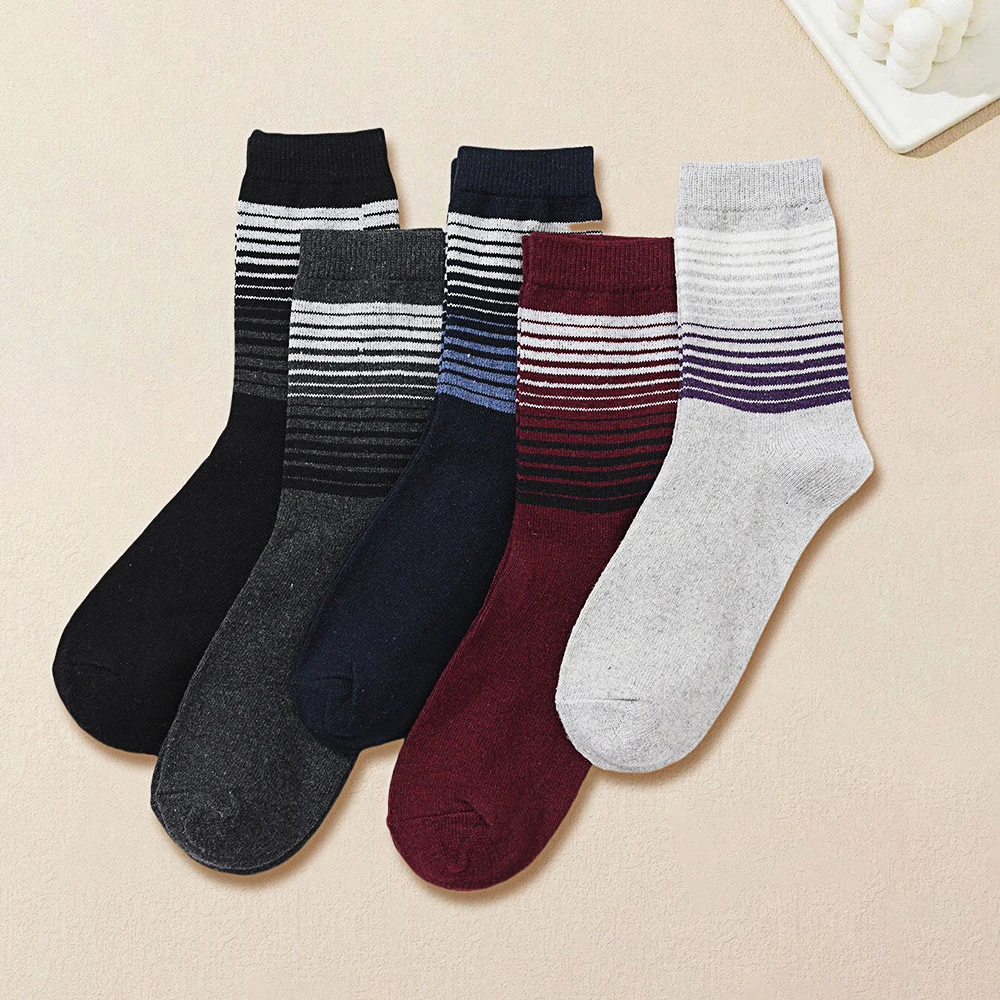 5 Pairs Of Autumn And Winter Men Retro Ethnic Style Mid Tube Socks Thick And Thick Woolen Socks Winter Warm Socks