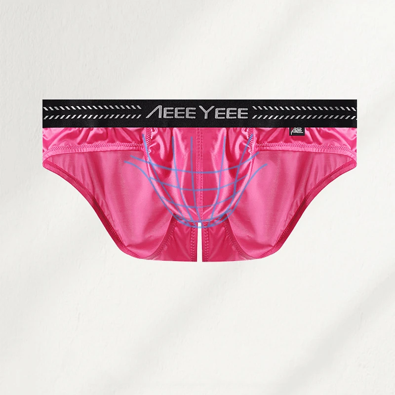 

Men's Underwear Sexy Ice-Silk Briefs Low-Rise with Large Pouch Crotchless Design Underpants
