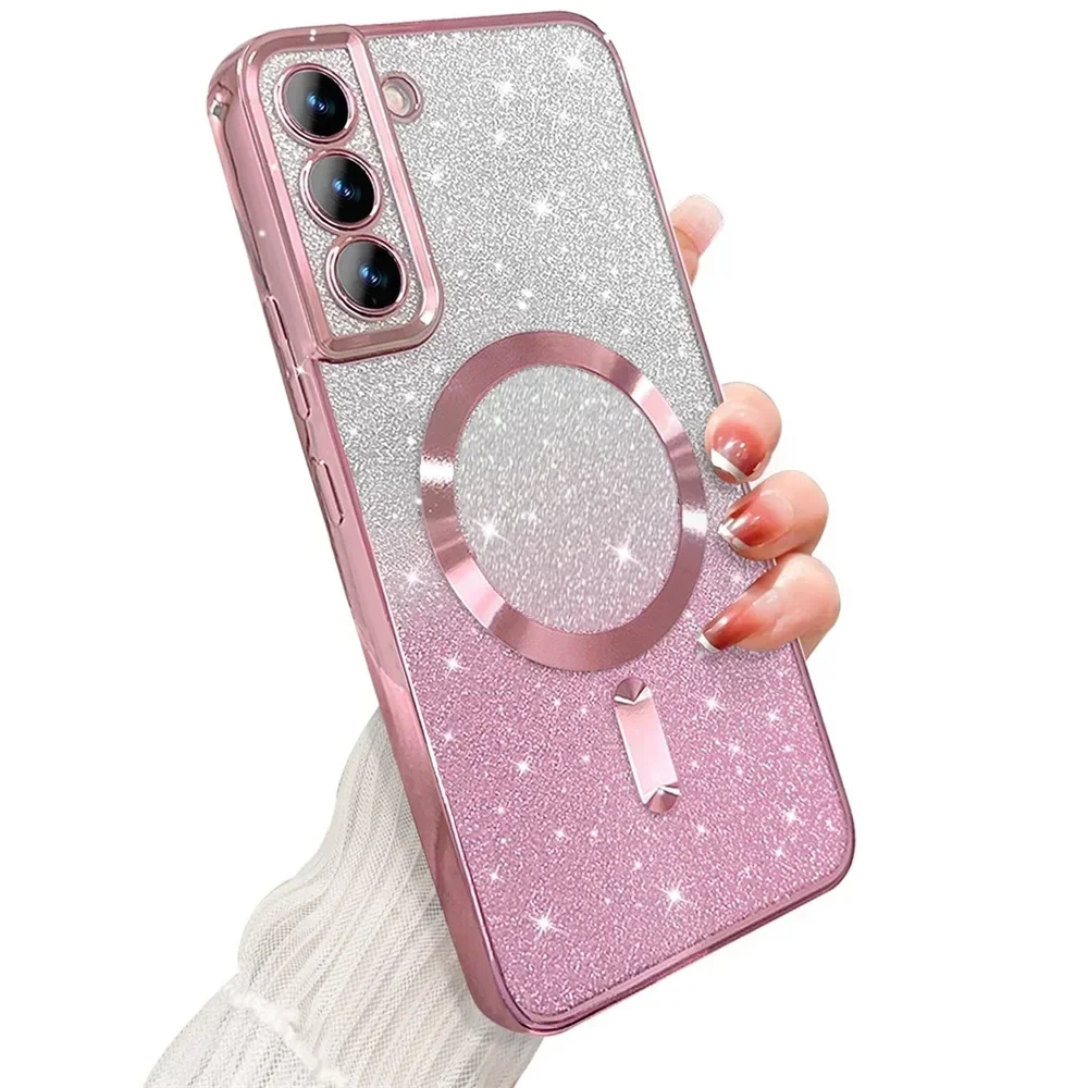 

Glitter Bright Cover For Samsung Galaxy S25 S24 S23 S22 S21 S20 Plus FE Note20 Ultra Case Plating Wireless MagSafe Magnetic
