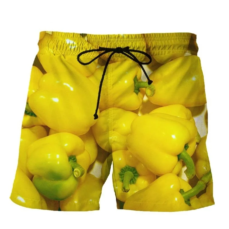 

Tomatoes Broccoli Chili Short Pants 3D Print Vegetables Beach Shorts Streetwear Swim Board Shorts Funny Male Women Clothing