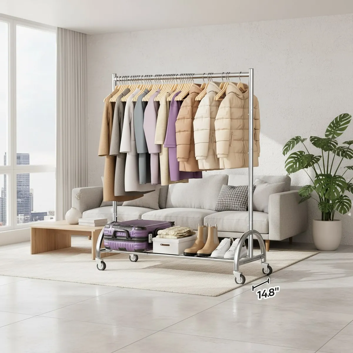 Metal Garment Rack with Wheels Clothes Hanger Organizer Heavy Duty Storage view 3