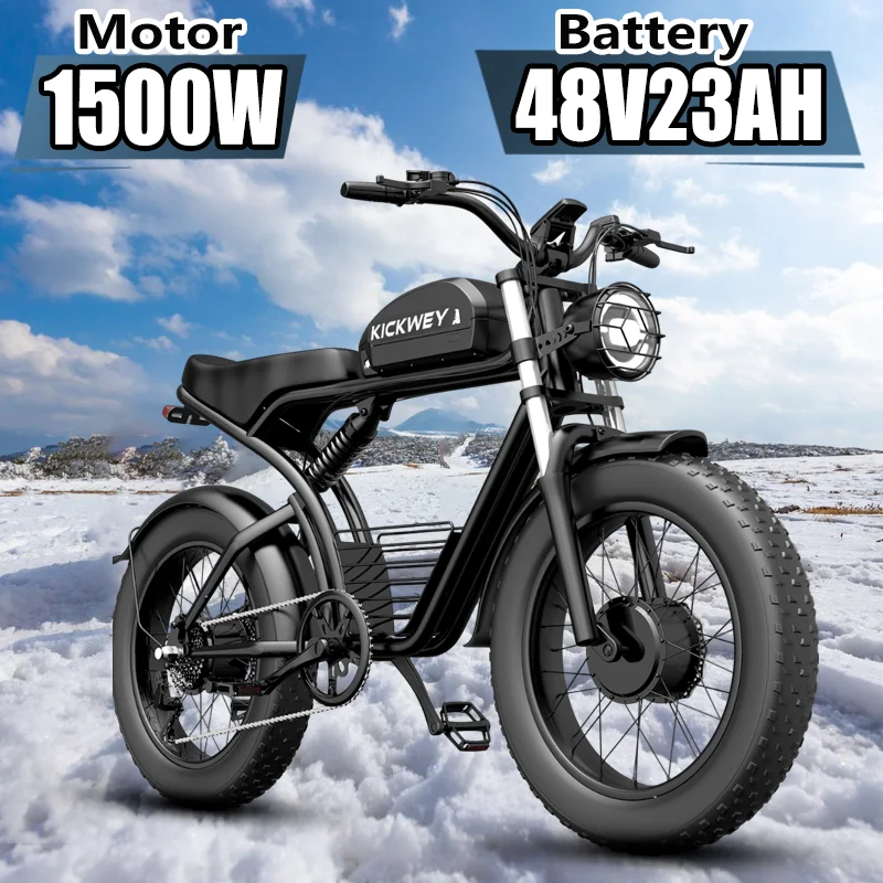 Electric Bicycle KICKWEY 1500W Powerful Brushless Motor 48V23AH Battery E-bike Adult 20 Inch All-terrain Fat Tire Electric Bike