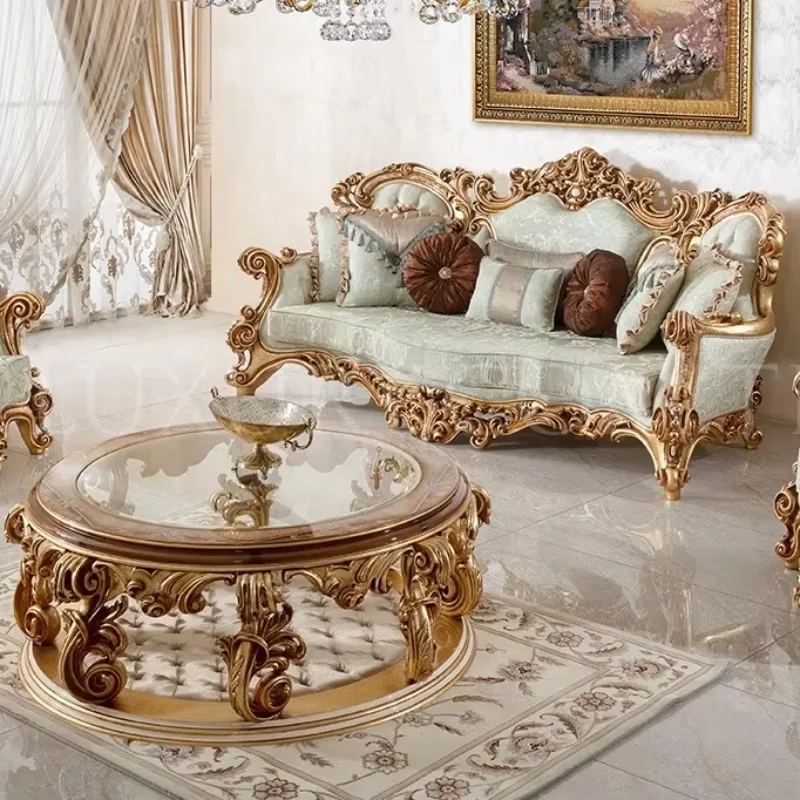 Classic retro living room furniture interior sofa antique sofa European classic leather sofa set