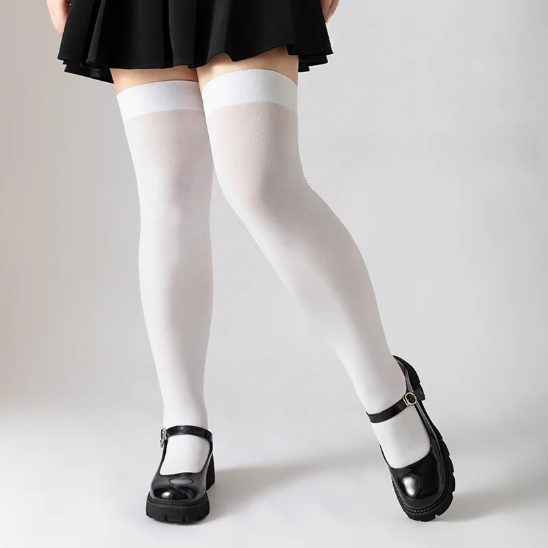 Sexy Einfarbige Lange Socken - Damen Overknee-Strümpfe Schwarz Weiß Warme Kniestrümpfe für Damen und Mädchen Lolita – Detail 12