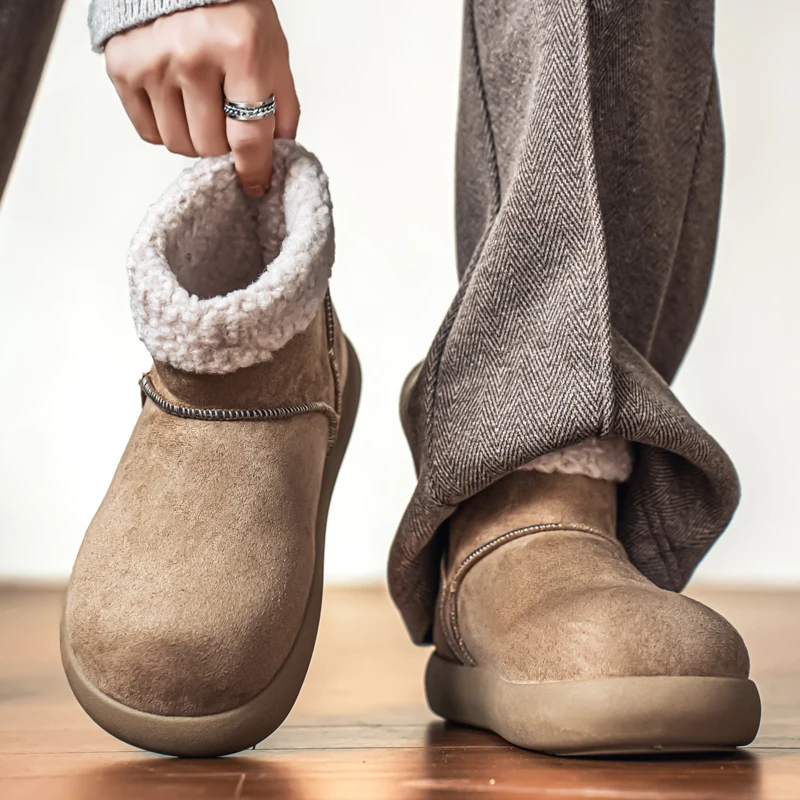 겨울 남성용 패딩 코튼 스노우 부츠 - 플리스 안감 미끄럼 방지 내구성 야외용 따뜻한 앵클 부츠