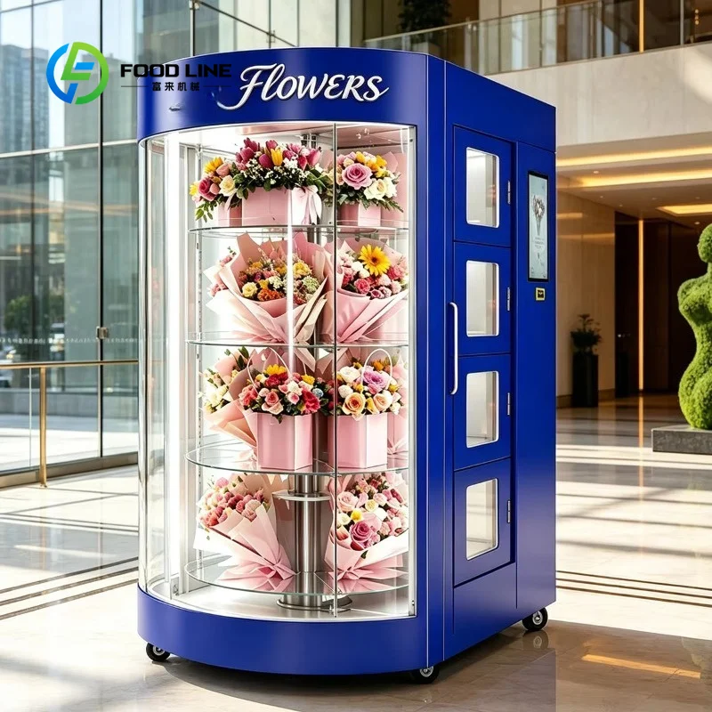 Luxury Blue 180° Full Display Flower Vending Machine Customized Commercial Vending Equipment For Shopping Mall Metro