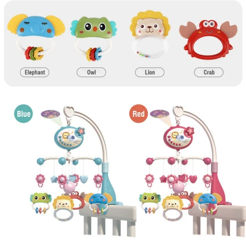 0-12개월 아기용 리모컨 유아용 침대 벨 조명 음악 만화 프로젝션 유니버설 유아용 침대 모빌 신생아 침대 벨 장난감 아기 선물