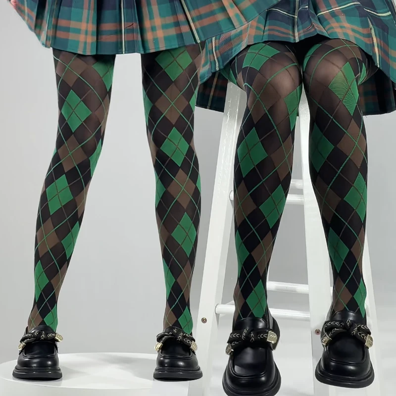 Women Tights Pantyhose Lingerie Slim Stockings Plaid Retro Thigh High Stockings Tights Pantyhose Body Stockings Female Hosiery
