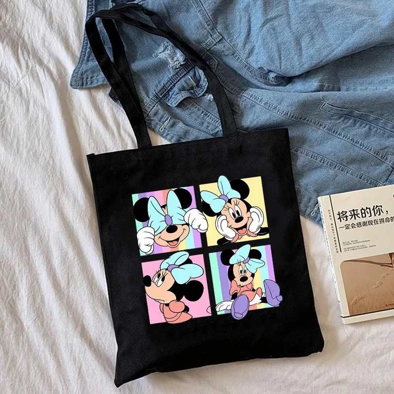 Y2k Disney Minnie Mickey Mouse Tote Bag Shopper Canvas Shoulder Bag Eco Shopping Bag Women Tote Harajuku Female