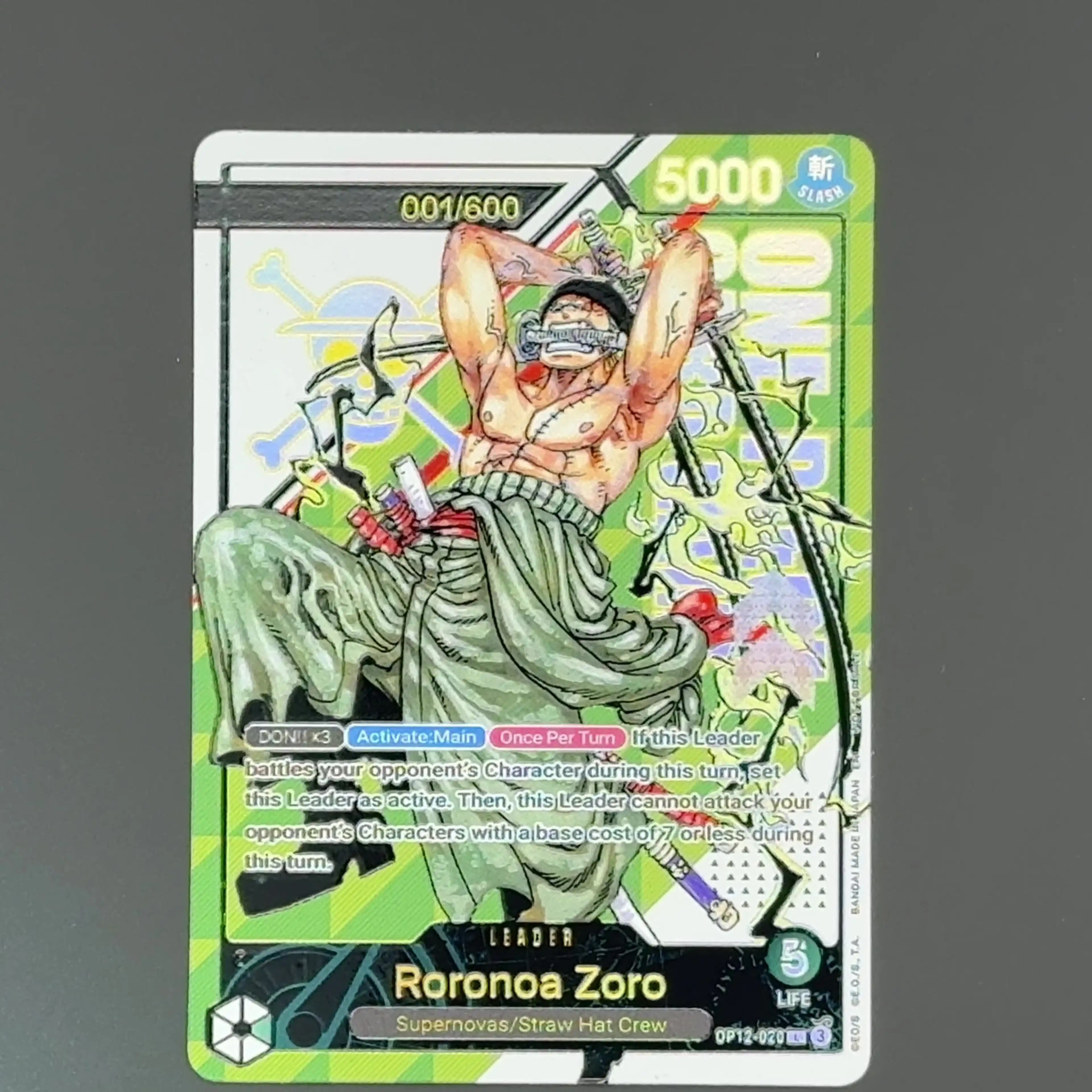 Cartão Zoro One Piece TCG OP12-020 Prêmio Verde