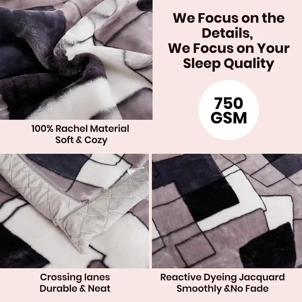 Тяжелое флисовое плюшевое одеяло из норки размера «queen-size», 78x90 дюймов, 2-слойное, с геометрическим узором, 7,7 фунта, очень мягкое и уютное, идеально подходит для