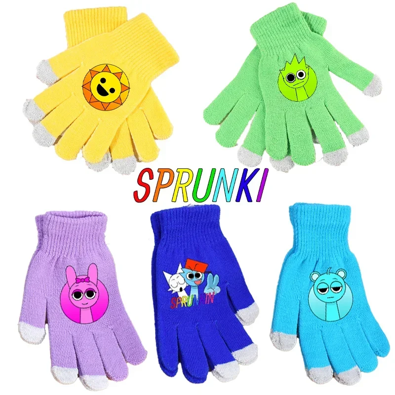 Sprunki Gloves Boys Girls Cartoon Screen Knitted Gloved Children Winter Warm Anime Fashion Accessories Kids Birthday Cute Gifts