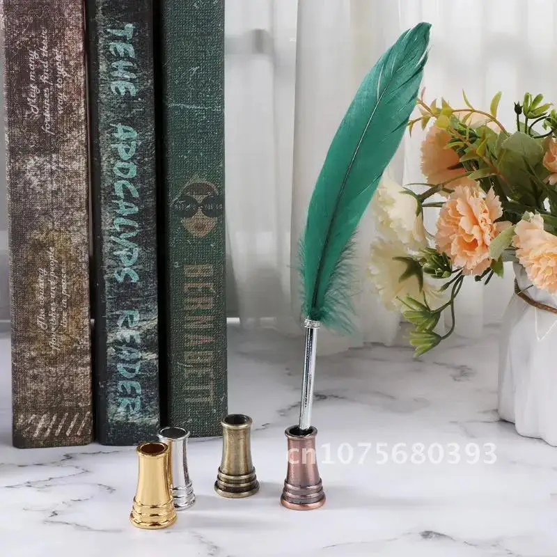 

Vintage Feather Quill Dip Pen Holder Metal Fountain Pens Stand Office School Supplies Stationery Student Gift 1PC