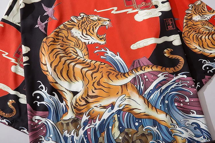 ภาพเสือญี่ปุ่นหลวม Cardigan ผู้หญิงฮาราจูกุชาย Kimono Cosplay เสื้อ Yukata เสื้อผ้าเสื้อเสื้อคลุมฮาโอริเอเชียเสื้อผ้า