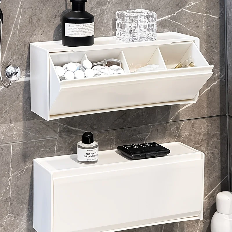 1 Makeup Pad Storage Box,Compartmentalized Storage, Flip-Top No-Drill Small Item Organizer, Bathroom Sanitary Pad Storage Box
