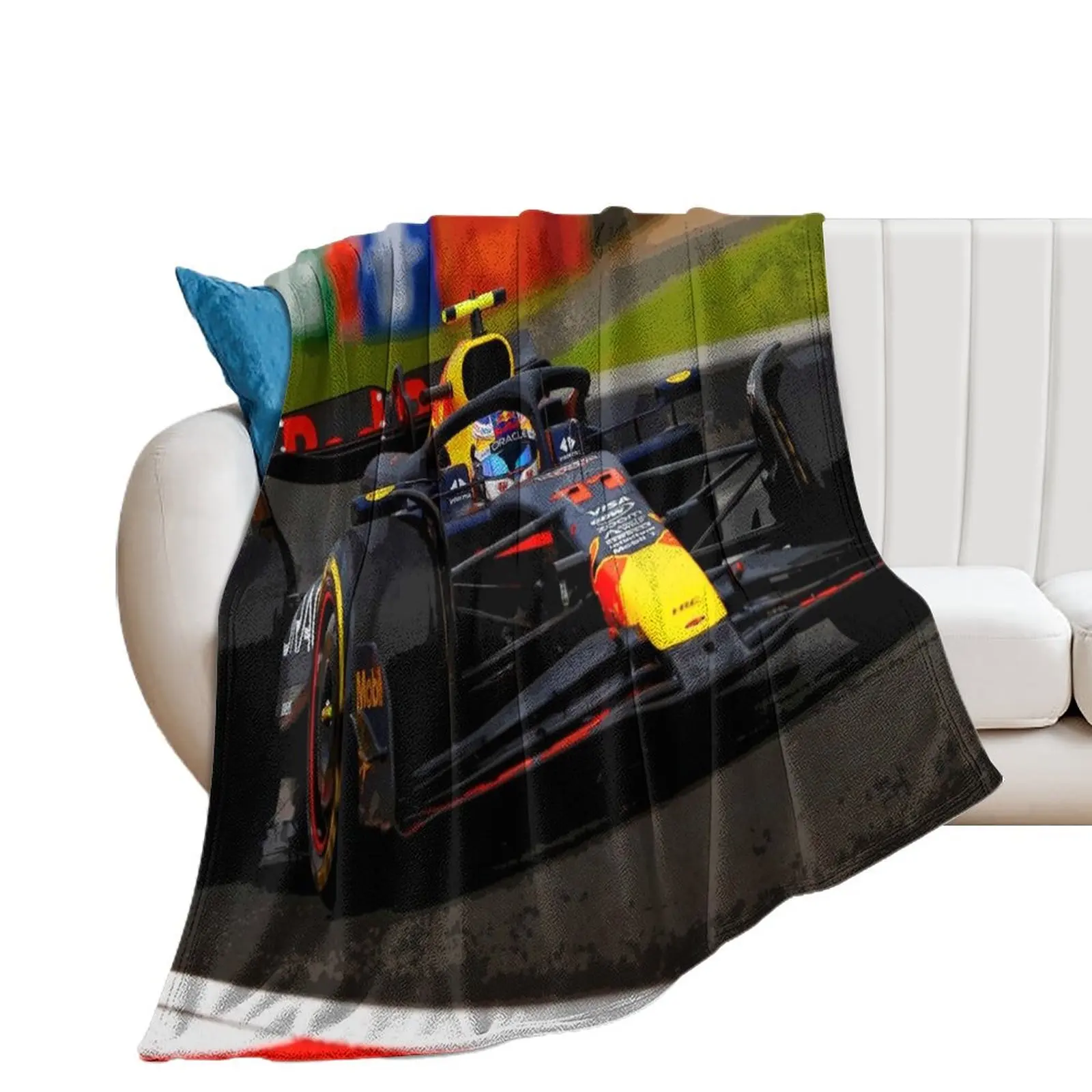 Sergio Checo Perez racing his 2024 F1 racecar abstract Throw Blanket blankets ands Personalized Gift warm winter Blankets