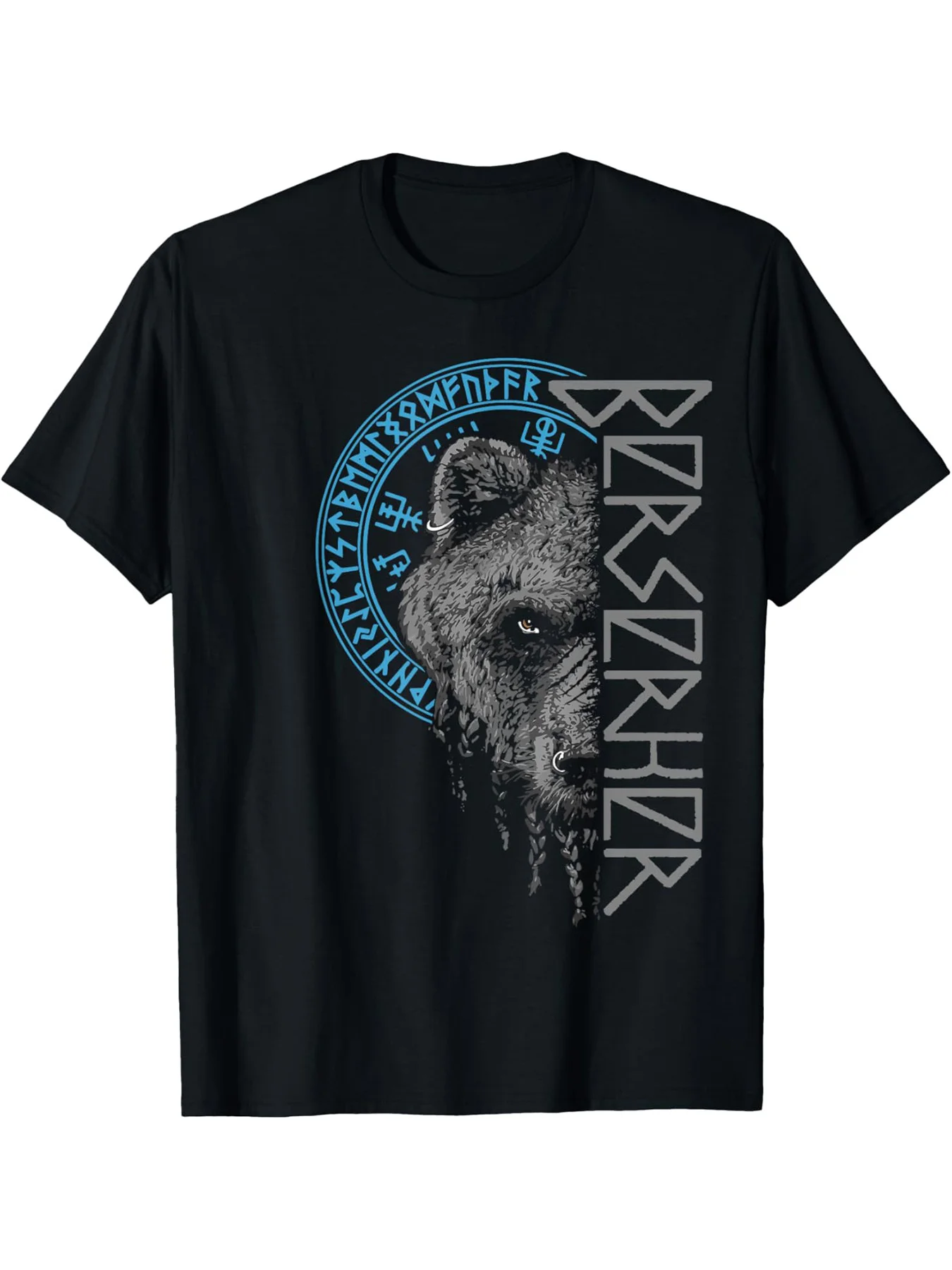 Odin Runes Camiseta vikinga con brújula nórdica para hombre, manga corta retro de calle informal y a la moda, guerrero del oso Berserk