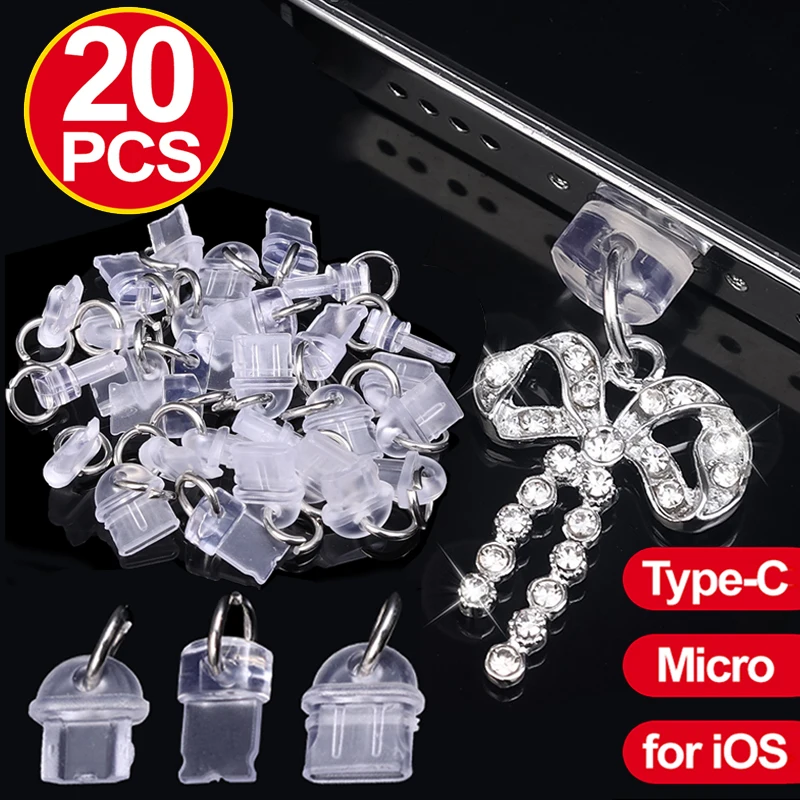 Przezroczysta wtyczka przeciwpyłowa DIY dla IOS/typu C/mikro portu ładowania telefonu komórkowego zaślepka ochronna dla IPhone 16 15 Samsung korek