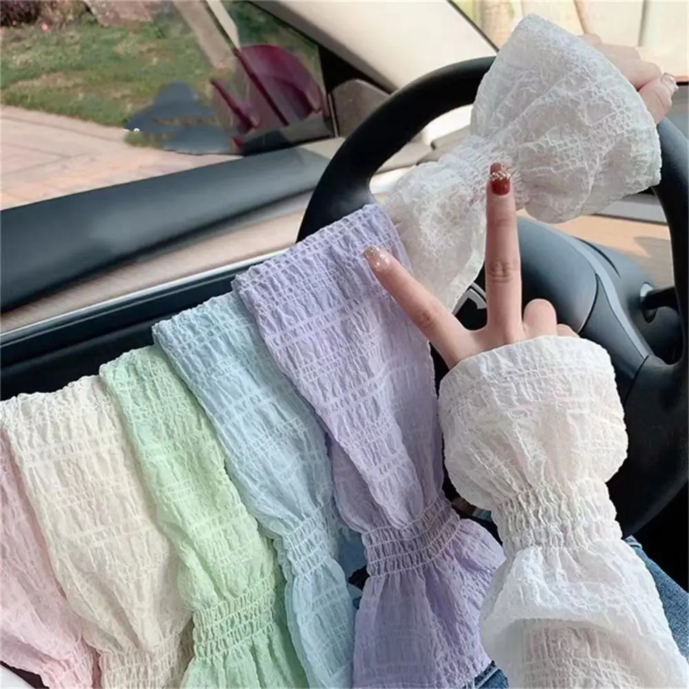 Summer Outdoor Lace Mesh Sun Protection Sleeves Solid Color Anti-UV Arm Sleeve Breathable Loose Fit Fingerless Gloves Cycling