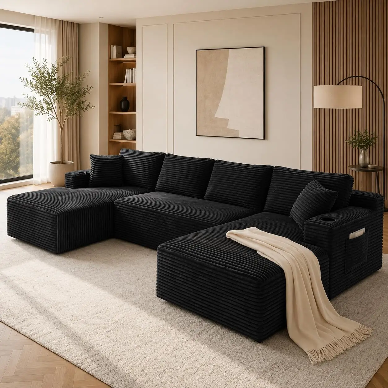 134 Inch Modular Sectional Sleeper Sofa, Boneless Cloud Couch for Living Room, U Shaped 5 Seat Sofa with 2 Storage, Customized