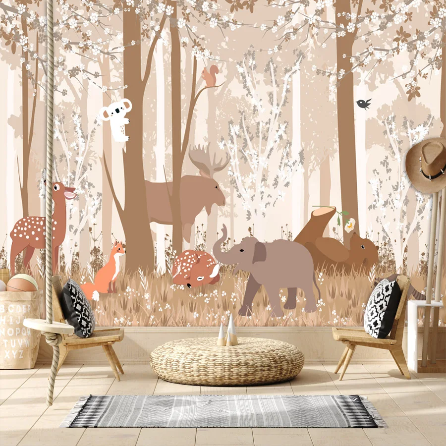 Cartoon Custom Photo Self Adhesive Wallpapers for Living Room Kids Bedroom Nursery Jungle Animal Forest Wall Papers Home Decor