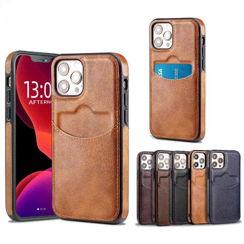 Luxury Leather Card Slot Retro Case for iPhone 14 13 12 Mini 11 15 Pro Max X XR XS 7 8 Plus Slim Soft Cover for 15 Pro Max Capa