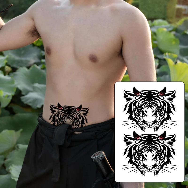 Men's Temporary Tattoo Stickers, Sexy Tiger Head Design, Waterproof, Sweatproof, Colorful and Realistic