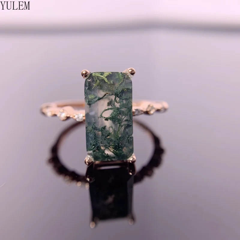 YULEM Fashion Design of Natural Moss Agate Ring 925 Silver New Lady's Beautiful Jewelry Women Daily Wear