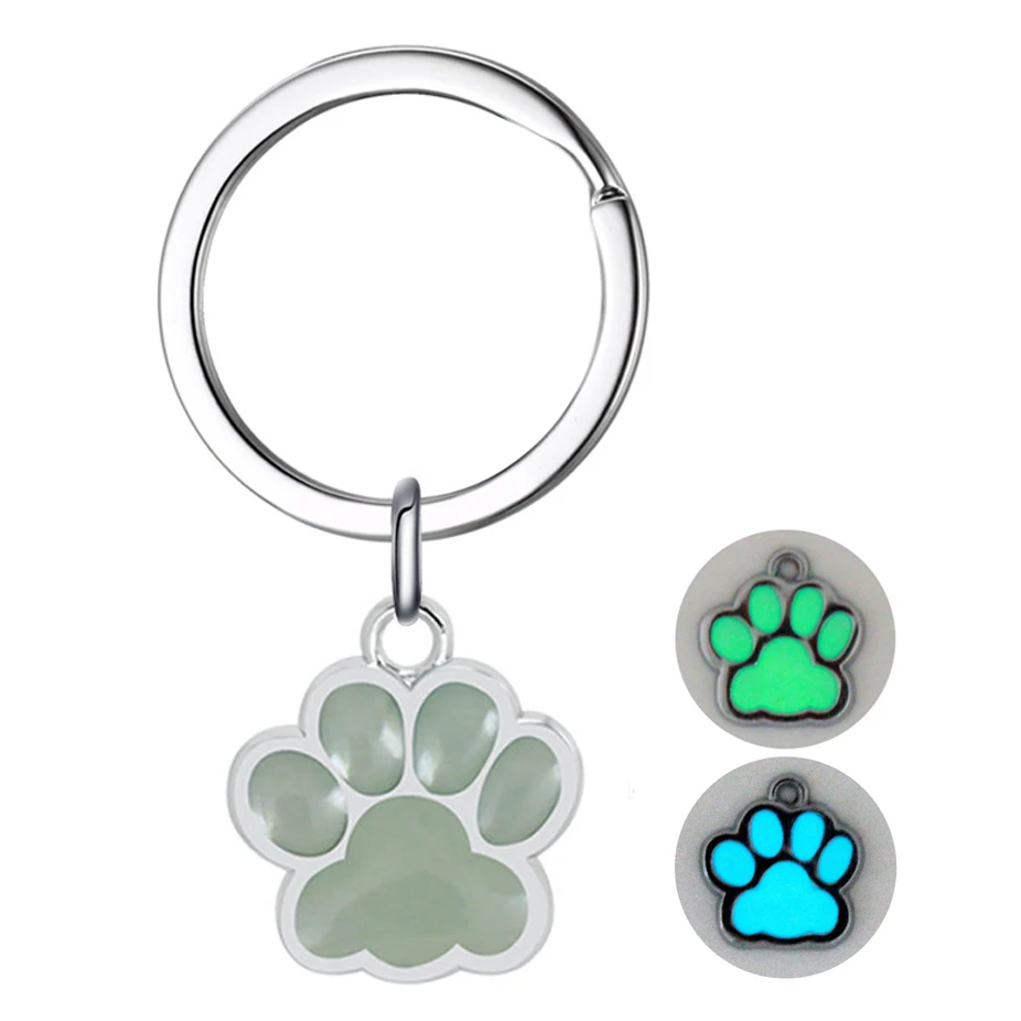 Cute Luminous Dog Paw Keychain Green Blue Glow In Dark Key Ring Holder Bag Charm Accessory For Women