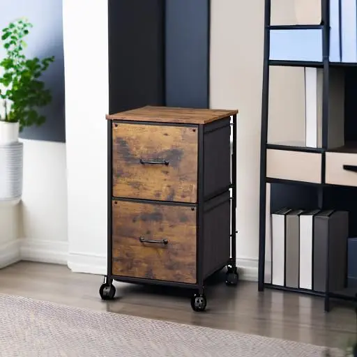 2-Drawer Mobile File Cabinet with Rolling Printer Stand, Rustic Brown Wood Grain for Home Office Storage