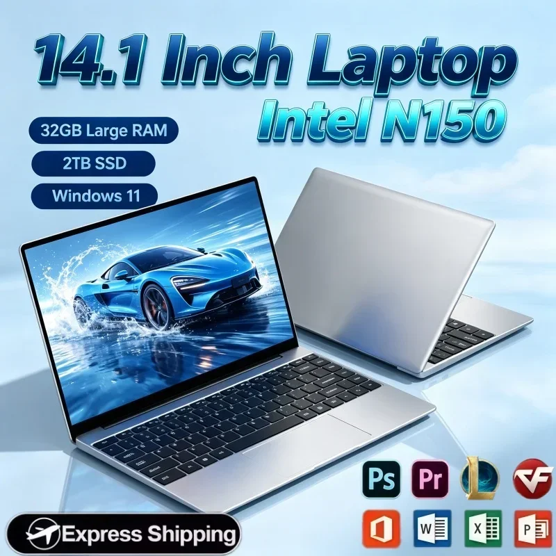 14.1" Windows 11 Compatible Laptop Intel N150 32GB RAM 2TB SSD Notebook For Office Learning Household Game