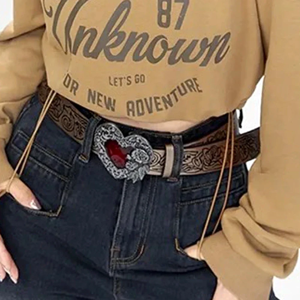 Hip Hop Punk Belt Retro Fashion Personality White Wide Edge Love Casual Versatile Belt Women's Fashion Y2K Couple Accessories