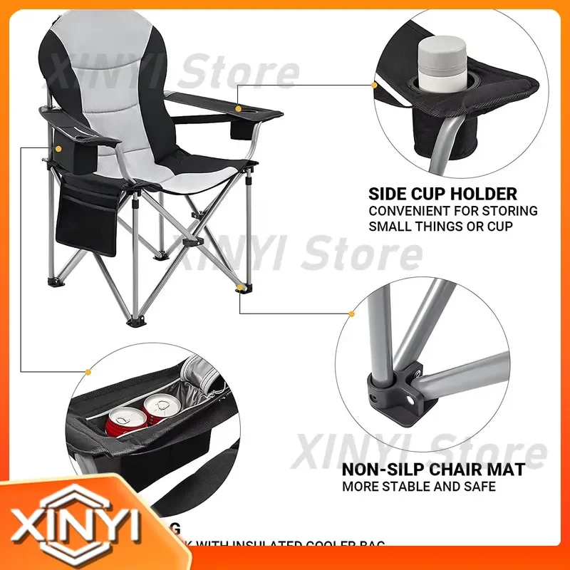 Folding Beach Chair with Built-in 4-Can Cooler for Outdoor Camping Picnic Travel Portable Lightweight Reclining Lawn Chair