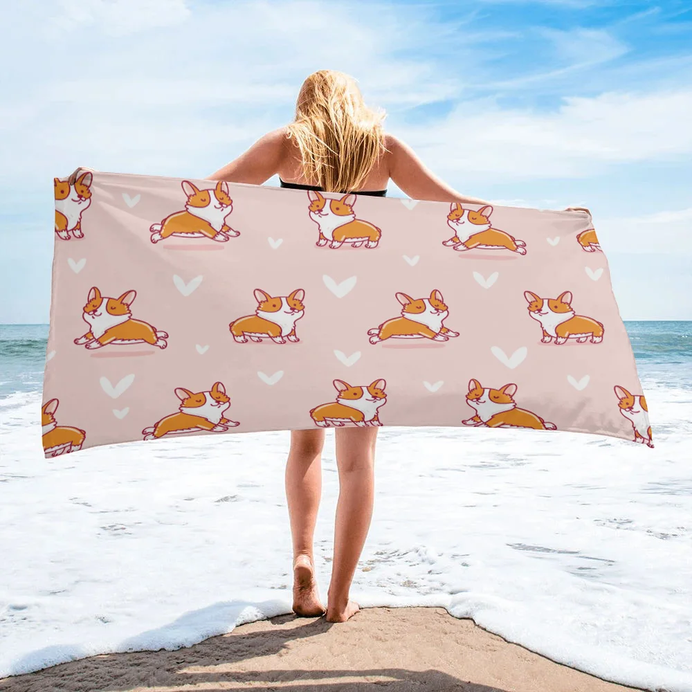 Animal Cartoon Cute Dog Corgi Beach Towel Swimming Bath Towel Bathroom Accessories Microfiber Towels Yoga Mat for Women Men Gift