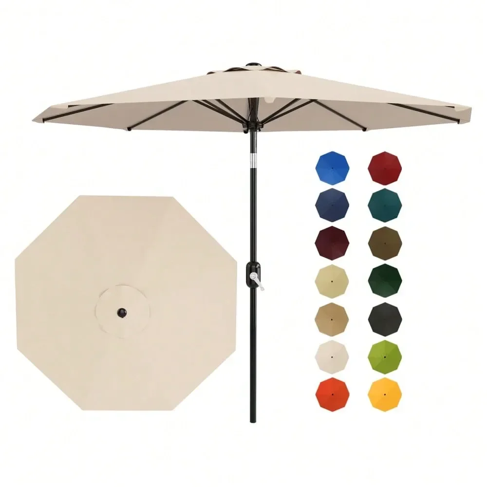 

Outdoor Patio Umbrella 8 Sturdy Ribs, Crank Lift Push Button Tilt, Waterproof UV Protection Market Table Umbrella For Garden, D