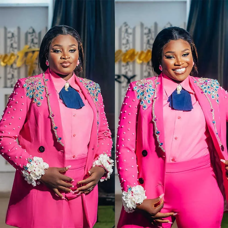 Unique Women Suit Appliques Shawl Lapel 2 Piece Slim Fit Mother Blazer Fashion Crystal Single Breasted Wedding Tuxedo Customized