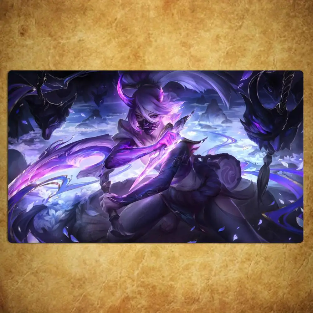 Purple Demon Ninja Warrior TCG Playmat 35X60CM Mystic Lotus River Scene Card Battle Mat Non‑Slip Durable Stitched Edge Playmat