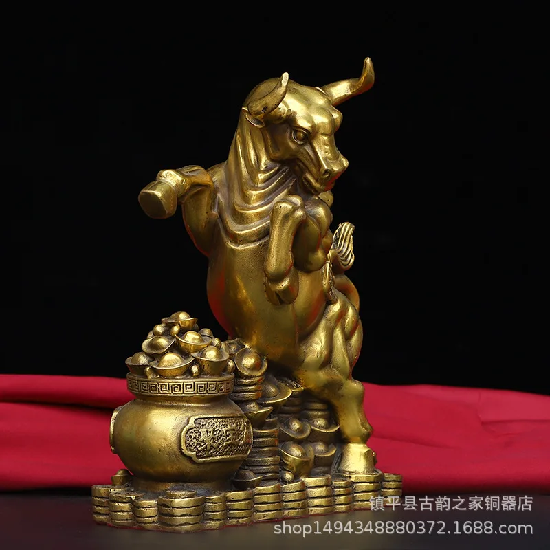 Brass Wealth Bowl Ox Yuanbao Ox Ornament Pure Copper Zodiac Ox Office Living Room Shop Desktop Decoration