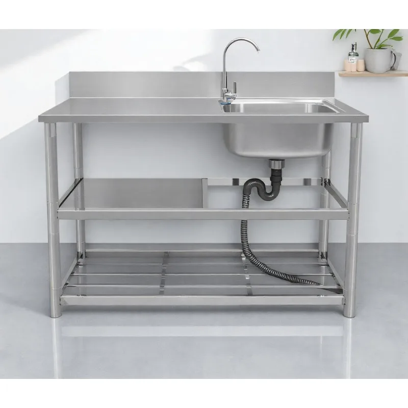 Stainless steel freestanding sink with worktop  Suitable for both household and commercial use as well as kitchen balconies