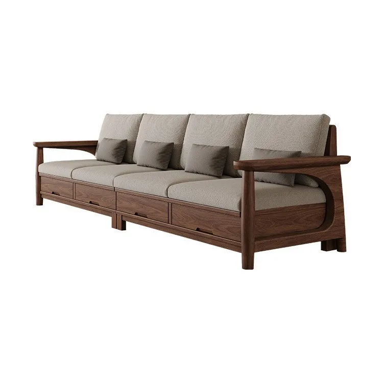 Song-style aesthetic solid wood sofa, vintage style, black walnut storage fabric sofa, living room new small apartment straight