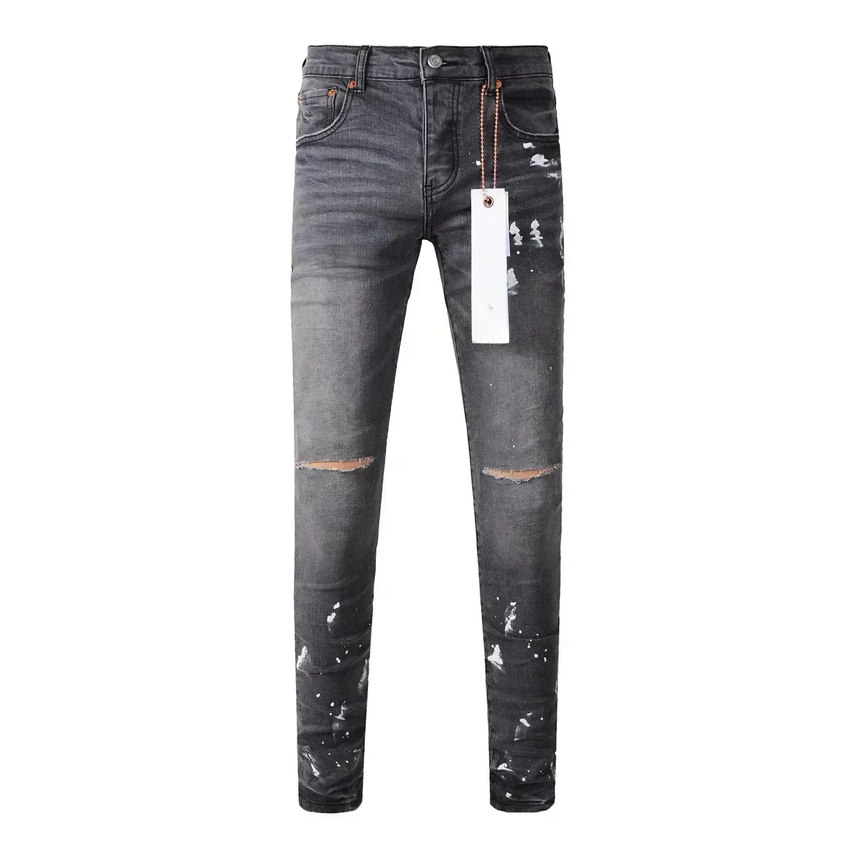 2024ss New Purples jeans Men with High street distressed dual tone wash Repair Low Rise Skinny Denim brands pants