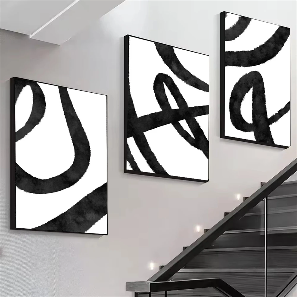 

Black and White Abstract Lines Wall Art Poster Canvas Painting Modern Minimalist Prints Nordic Wall Pictures Living Room Decor