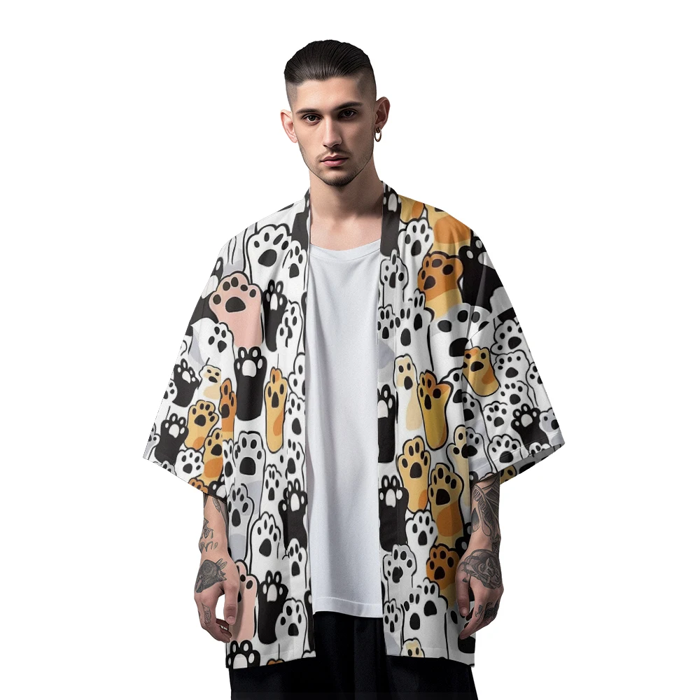 Classic Chinese Style Design Sense of National Tide Small Animal Paw Multi-patterned Robe Men's Casual Kimono Men's Tops