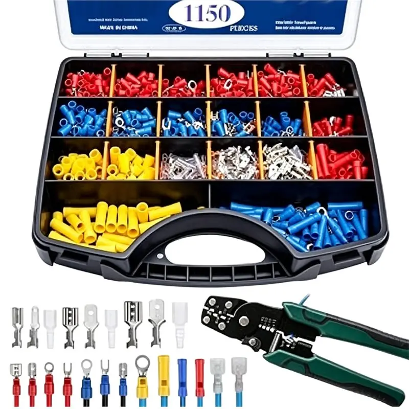 NEW HOT In Stock-Electrical Terminals Assortment 1150Pcs Wire Connectors Kit With Crimping Tool, Insulated Ring Butt Spade Splic