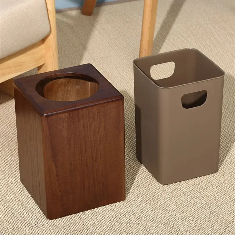 

Chinese Home Solid Wood Square Trash Can Wastebasket Garbage Storage Basket Waste Bins Kitchen Garbage Can Wooden Storage Bucket
